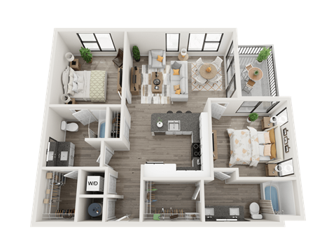 Floor plan for 2 beds, 2 baths, 1150 sqft